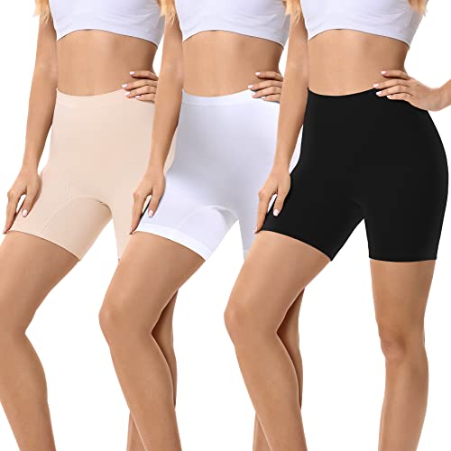 FALARY Damen Unterhose 3er Pack Hose Unter Rock Anti-Chafing Radlerhose Lange Unterwäsche Shorts Leggings Radlerhose Damen Schwarz Beige Weiß XS von FALARY