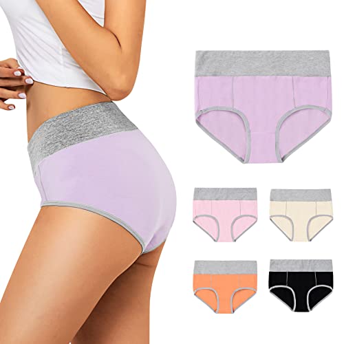 FALARY Damen Unterhosen Bauchweg Unterwäsche Frauen Hohe Taillenslip Damen Baumwolle Slip Stretchanteil Radsportunterwäsche für Damen 5er Pack Mehrfarbig-2 S von FALARY