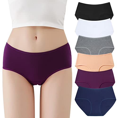 FALARY Damen Unterwäsche aus reiner Baumwolle weiche Baumwolle Sport atmungsaktives Höschen Höschen Höschen Größe Slip Größe Slip 6er Packung schwarz weiß grau nude violett navy mehrfarbig - 03 EU42 L von FALARY