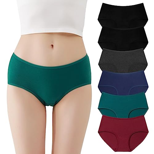 FALARY Damen Unterwäsche Höschen Weiche Baumwolle Baumwolle Athletic Shorts Briefs Unterwäsche Größe 6 Pack Schwarz Weiß Grau Hautfarbe Lila Marine Multicolour-03 EU 46 2XL von FALARY