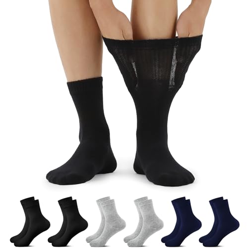 FALARY Diabetiker Socken Damen 35-38 Socken mit Komfortbund ohne Gummi Gesundheitssocken mit Komfortbund Baumwolle Diabetiker Socken Ohne Gummibund 6 Paar von FALARY