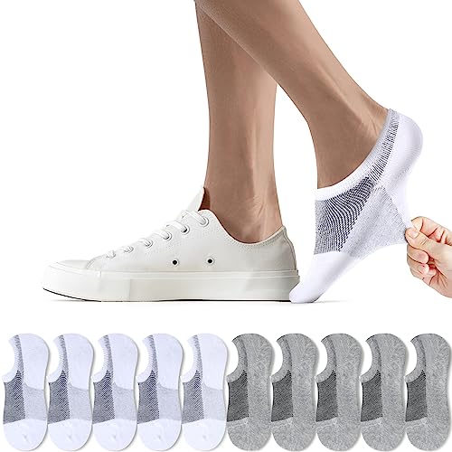 FALARY Füsslinge Damen 35-38 Sneaker Socken Herren Weiß Grau Füßlinge 10 Paar Kurze Socken Unsichtbar No Show socks Sneakersocken von FALARY