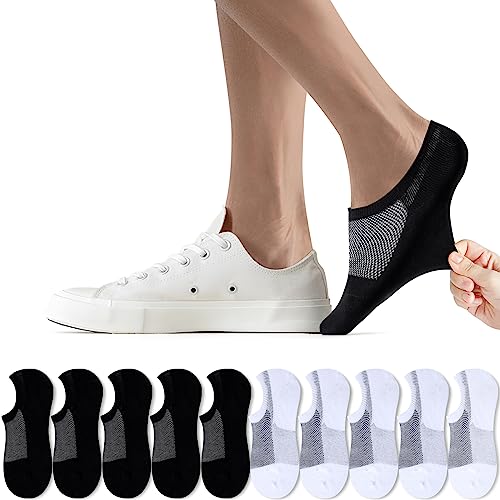 FALARY Füsslinge Damen 39-42 Schwarz Weiß Kurze Socken 10 Paar Sneaker Socken Herren Füßlinge Unsichtbar No Show socks Sneakersocken von FALARY