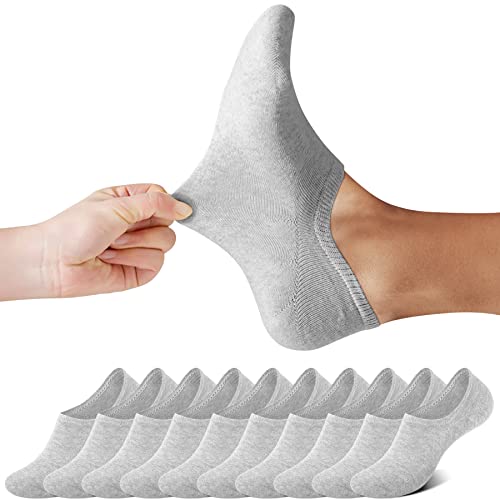 FALARY Füsslinge Damen 35-38 Füßlinge Damen Herren Footies Unsichtbare Kurze 10 Paar Sneaker Socken Großes Silikonpad Verhindert Verrutschen_Grau_35-38 von FALARY