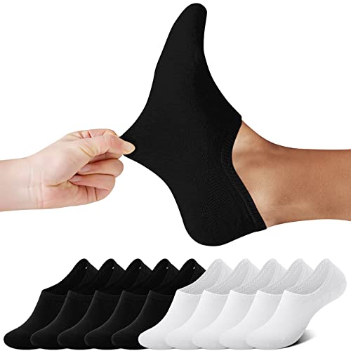 FALARY Sneaker Socken Damen Füßlinge Damen Herren Footies Unsichtbare Kurze 10 Paar Sneaker Socken Großes Silikonpad Verhindert Verrutschen_SchwarzWeiß_35-38 von FALARY