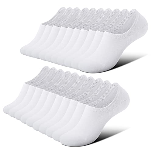 FALARY Füßlinge Damen Herren Footies Unsichtbare Kurze 10 Paar Sneaker Socken Großes Silikonpad Verhindert Verrutschen_Weiß_35-38 von FALARY