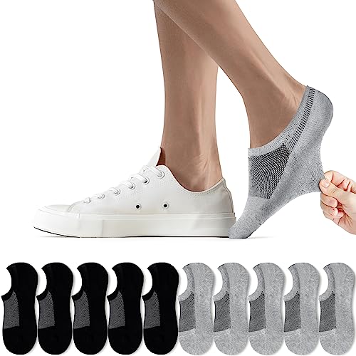 FALARY Füsslinge Herren 39-42 Schwarz Grau Füßlinge Kurze Socken 10 Paar Sneaker Socken Damen Unsichtbar No Show socks Sneakersocken von FALARY