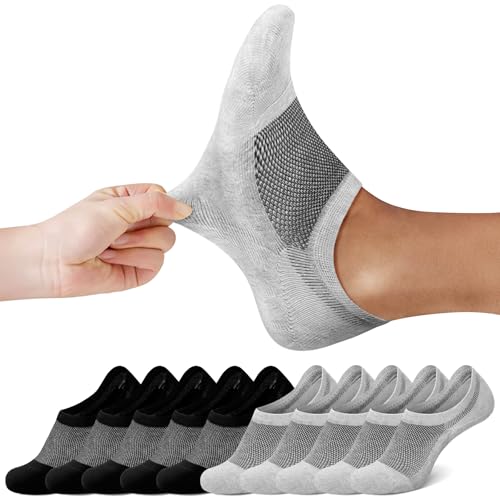 FALARY Füßlinge Herren Sneaker Socken Damen Kurze Socken 10 Paar 47-50 Schwarz Grau Füsslinge Unsichtbar No Show socks Sneakersocken von FALARY