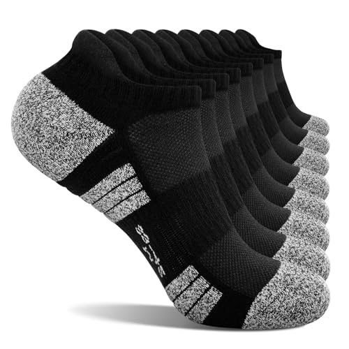 FALARY Herren Socken 43-46 Sneakersocken Damen Schwarz Sportsocken Gepolsterte Anti-Rutsch 8 Paar von FALARY