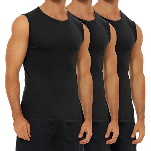 FALARY Herren Unterhemden Schwarz gekämmte Baumwolle Tanktops Slim Fit Männer 3er Pack 2XL von FALARY
