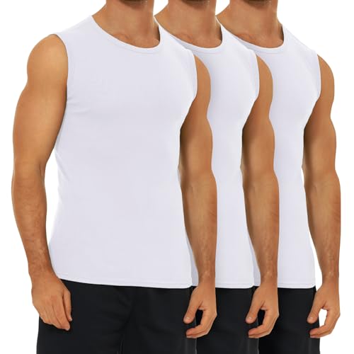 FALARY Herren-unterhemden Weiß 2XL Muskelshirts Herren Männer Slim Fit 3er Pack Tank Top Gym von FALARY