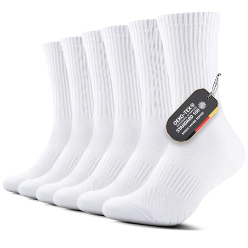 FALARY Sportsocken Herren 43-46 Weiß Baumwolle Socken Herren 43-46 Lange Tennissocken Wintersocken Herrensocken Wandersocken Laufsocken Gepolstert Thermosocken Outdoor Running Socken 6 Paar von FALARY