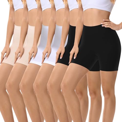FALARY Leggings Kurz Damen Hose Unter Rock Sicherheit Shorts Kurze Radlerhose Unterhose Damen Schwarz Beige Weiß XL 6Pack von FALARY