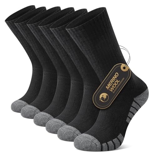 FALARY Merino Socken Damen 35-38 Wandersocken Herren Thermo Outdoor Socken Trekkingsocken 50% Merinowolle Sportsocken Laufsocken Warme Wintersocken Gepolstert Atmungsaktiv Anti-Blasen Schwarz 3 Paar von FALARY