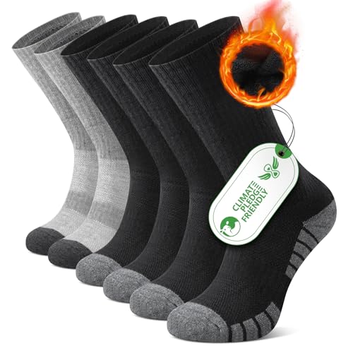 FALARY Merino Socken Damen 35-38 Wandersocken Herren Warme Socken Thermosocken Outdoorsocken Trekkingsocken, 50% Merinowolle Sportsocken Laufsocken Funktionssocken Mehrfarbig Schwarz Grau 3 Paar von FALARY