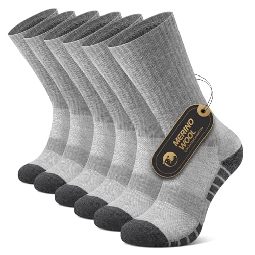 FALARY Merino Socken Wandersocken Herren 39-42 Damen Wollsocken Thermosocken Trekkingsocken 50% Merinowolle Sportsocken Laufsocken Trekking-Socken Sport Funktionssocken Wool Socks Grau 3 Paar von FALARY