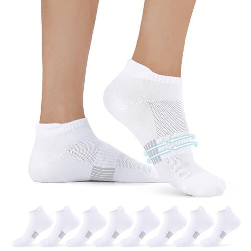 FALARY Sneaker Socken Damen 35-38 Herren Sportsocken Laufsocken Sneakersocken Kurze Socken Running Atmungsaktives Baumwollsocken Activewear Knöchelsocken Halbsocken 8 Paar Weiß von FALARY