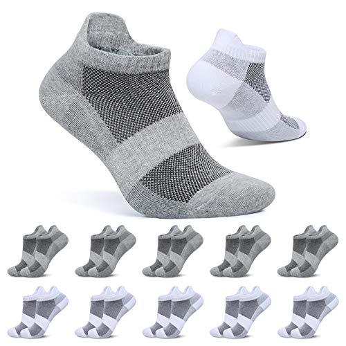 FALARY Sneaker Socken Damen 39-42 Weiß Grau Herren Kurze Socken 10 Paar Sportsocken Baumwolle Atmungsaktive Laufsocken Unisex von FALARY