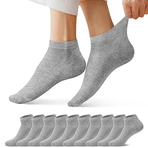 FALARY Socken Damen 35-38 Sneaker Socken Damen Herren 35-38 Grau Sneakersocken Kurze 10 Paar Baumwolle Atmungsaktive Halbsocken Unisex von FALARY