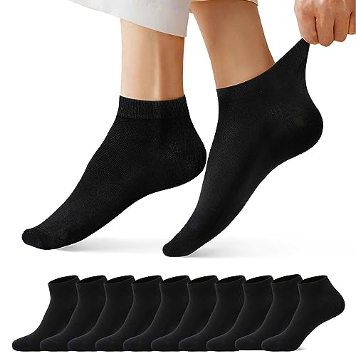 FALARY Sneaker Socken Damen Herren Sneakersocken Kurze 10 Paar Baumwolle Atmungsaktive Halbsocken Unisex, 35-38, 10x Schwarz von FALARY