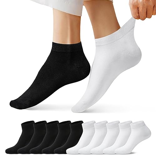 FALARY Sneaker Socken Damen Herren 35-38 Schwarz Weiß Sneakersocken Kurze 10 Paar Baumwolle Atmungsaktive Halbsocken Unisex von FALARY