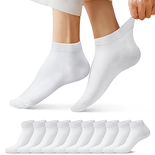 FALARY Sneaker Socken Damen Herren 35-38 Weiß Sneakersocken Kurze 10 Paar Baumwolle Atmungsaktive Halbsocken Unisex von FALARY