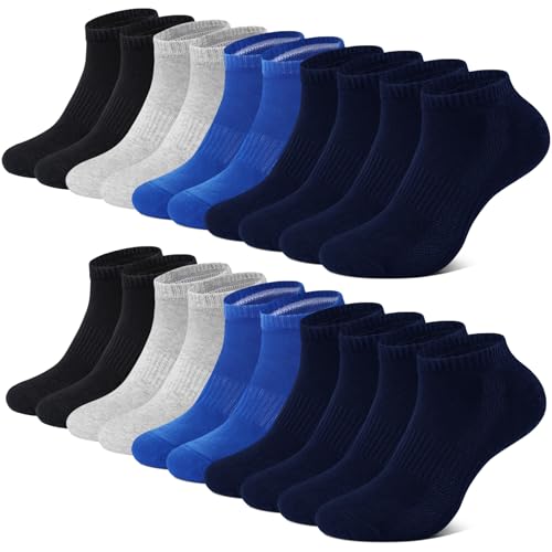 FALARY Sneaker Socken Damen Herren 47-50 Sportsocken 10 Paar Atmungsaktives Laufsocken Sneakersocken Kurze Halbsocken Schwarz Grau Himmelblau Marineblau von FALARY