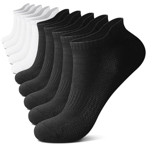 FALARY Sneaker Socken Damen Herren Kurz Socken Baumwolle Atmungsaktive Sportsocken Laufsocken Anti-Schweiß Outdoor Running Socken Schwarz ×5 + Weiß ×5,39-42,10 Paar von FALARY