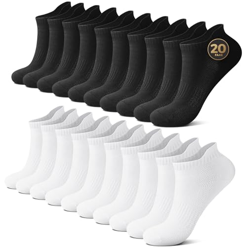 FALARY Sneaker Socken Damen Herren Kurzsocken Baumwolle Atmungsaktive Sportsocken Laufsocken Anti-Schweiß Outdoor Running Socken Schwarz ×5 + Weiß ×5,39-42,20 Paar von FALARY