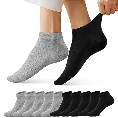 FALARY Sneaker Socken Damen Herren Sneakersocken Kurze 10 Paar Baumwolle Atmungsaktive Halbsocken Unisex, 39-42, 5x Grau 5x Schwarz von FALARY