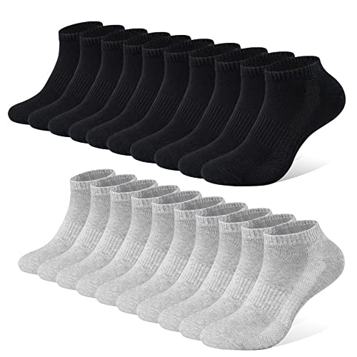 FALARY Socken Damen 35-38 Sneaker Sneaker Socken Damen Herren Sportsocken 10Paar Atmungsaktives Laufsocken Baumwollsocken Kurze Halbsocken 35-38 Schwarz Grau von FALARY