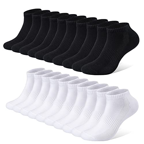 FALARY Sneaker Socken Damen 35-38 Sneaker Socken Damen Herren Sportsocken 10Paar Atmungsaktives Laufsocken Baumwollsocken Kurze Halbsocken 35-38 Schwarz Weiß von FALARY