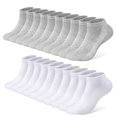 FALARY Socken Damen 35-38 Sneaker Socken Damen Herren Sportsocken 10Paar Atmungsaktives Laufsocken Baumwollsocken Kurze Halbsocken 35-38 Weiß Grau von FALARY