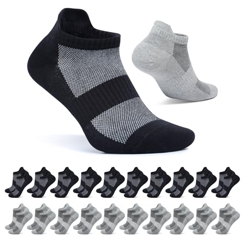 FALARY Sneaker Socken Damen Kurze Socken Herren 47-50 Schwarz Grau 20 Paar Sportsocken Baumwolle Atmungsaktive Laufsocken Unisex von FALARY