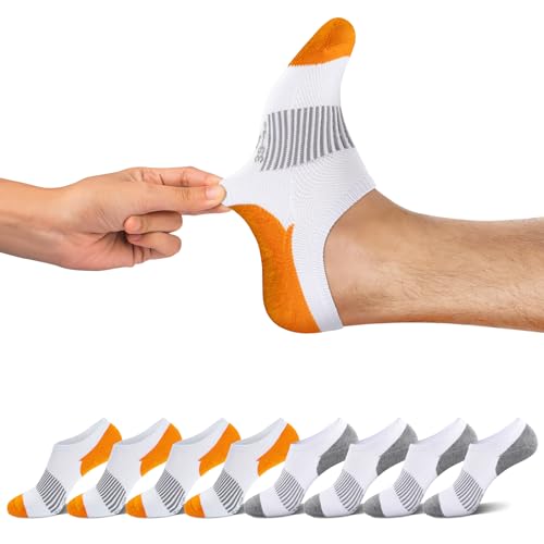 FALARY Sneaker Socken Herren 43-46 8 Paar Unsichtbare Herren Socken 43-46 Socken Damen Füsslinge Herren 43-46 Laufsocken Weiß Orange von FALARY