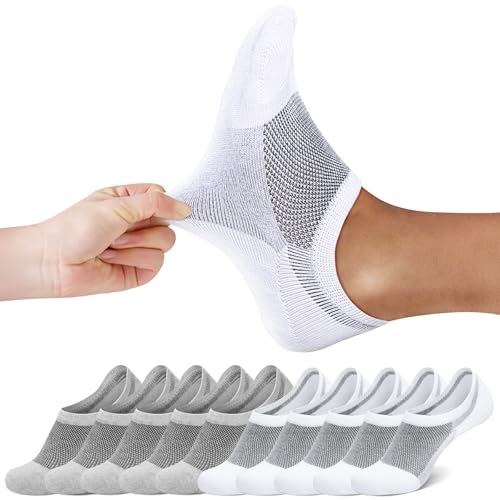 FALARY Sneaker Socken Herren 43-46 Füßlinge Damen Kurze Socken Füsslinge Weiß Grau 10 Paar Unsichtbar No Show socks Sneakersocken von FALARY