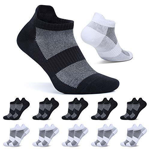 FALARY Sneaker Socken Herren 43-46 Schwarz Weiß Kurze Socken Damen 10 Paar Sportsocken Baumwolle Atmungsaktive Laufsocken Unisex von FALARY