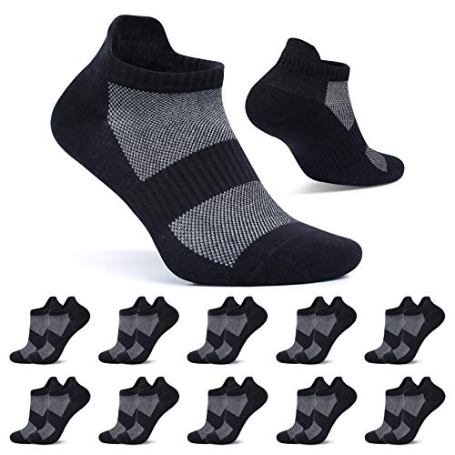FALARY Sneaker Socken Herren 43-46 Sportsocken Schwarz 10 Paar Kurze Socken Damen Baumwolle Atmungsaktive Laufsocken Unisex von FALARY