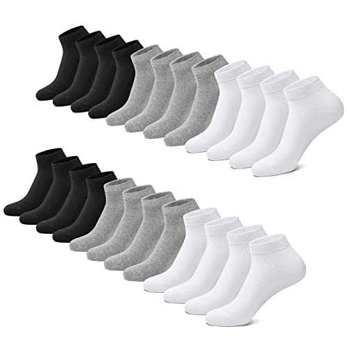 FALARY Sneaker Socken Herren 47-50 Sneakersocken Damen 12 Paar Kurze Halbsocken Baumwolle Schwarz und Weiß grau von FALARY