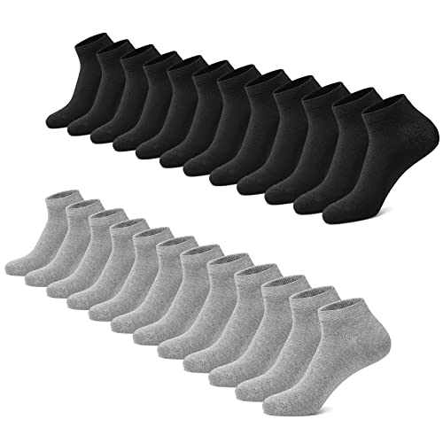 FALARY Sneaker Socken Herren Damen 12 Paar Kurze Halbsocken Baumwolle-SchwarzGrau-35-38 von FALARY