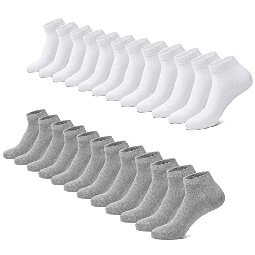 FALARY Sneaker Socken Herren Damen 12 Paar Kurze Halbsocken Baumwolle-GrauWeiß-39-42 von FALARY