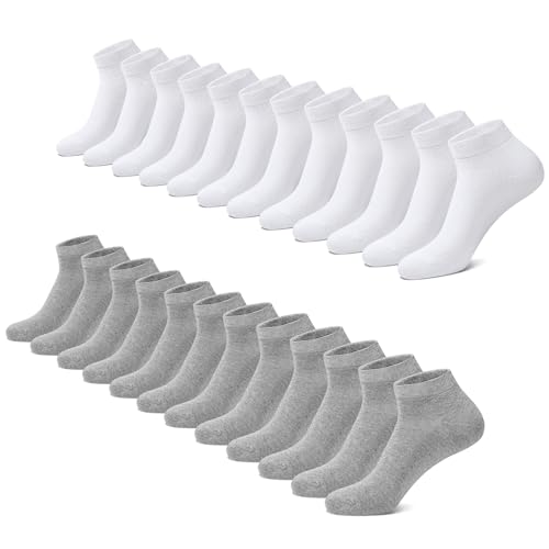 FALARY Sneaker Socken Herren Damen 12 Paar Kurze Halbsocken Baumwolle-GrauWeiß-39-42 von FALARY