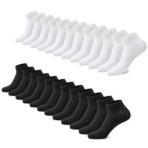 FALARY Sneaker Socken Herren Damen 12 Paar Kurze Halbsocken Baumwolle-SchwarzWeiß-39-42 von FALARY