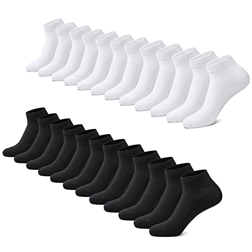 FALARY Sneaker Socken Herren Damen 12 Paar Kurze Halbsocken Baumwolle-SchwarzWeiß-47-50 von FALARY