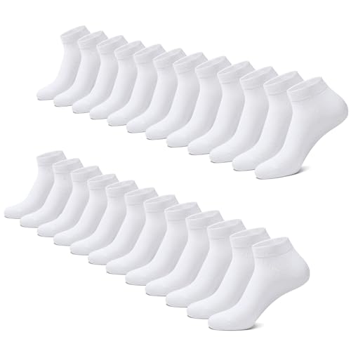FALARY Sneaker Socken Herren Damen 12 Paar Kurze Halbsocken Baumwolle-Weiß-39-42 von FALARY