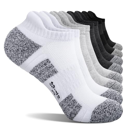 FALARY Sneaker Socken Herren Damen 39-42 Gepolsterte Sportsocken Halbsocken Weiß Schwarz Hellgrau Dunkelgrau 8 Paar von FALARY