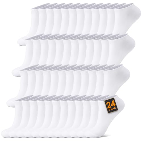 FALARY Sneaker Socken Herren Damen 39-42 Kurze Sneakersocken Baumwolle 24 Paar Sportsocken Halbsocken Socks Unisex Weiß von FALARY