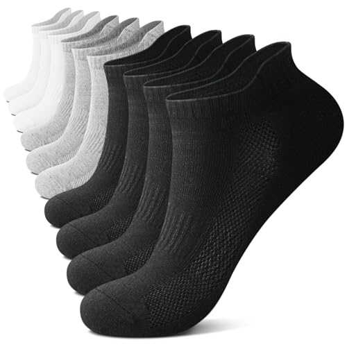 FALARY Sneaker Socken Herren Damen Kurz Socken Baumwolle Atmungsaktive Sportsocken Laufsocken Outdoor Running Socken Schwarz ×4 + Weiß ×3 + Grau ×3,35-38,10 Paar von FALARY