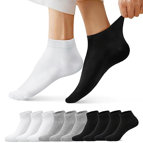 FALARY Sneaker Socken Herren Damen Sneakersocken Kurze 10 Paar Baumwolle Atmungsaktive Halbsocken Unisex Schwarz Weiß Grau 35-38 von FALARY