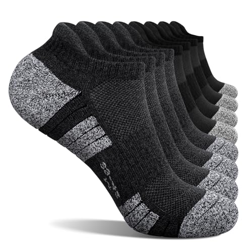 FALARY Socken Damen 43-46 Baumwolle Sportsocken Herren 8 Paar Atmungsaktive Laufsocken Halbsocken Schwarz Dunkelgrau von FALARY